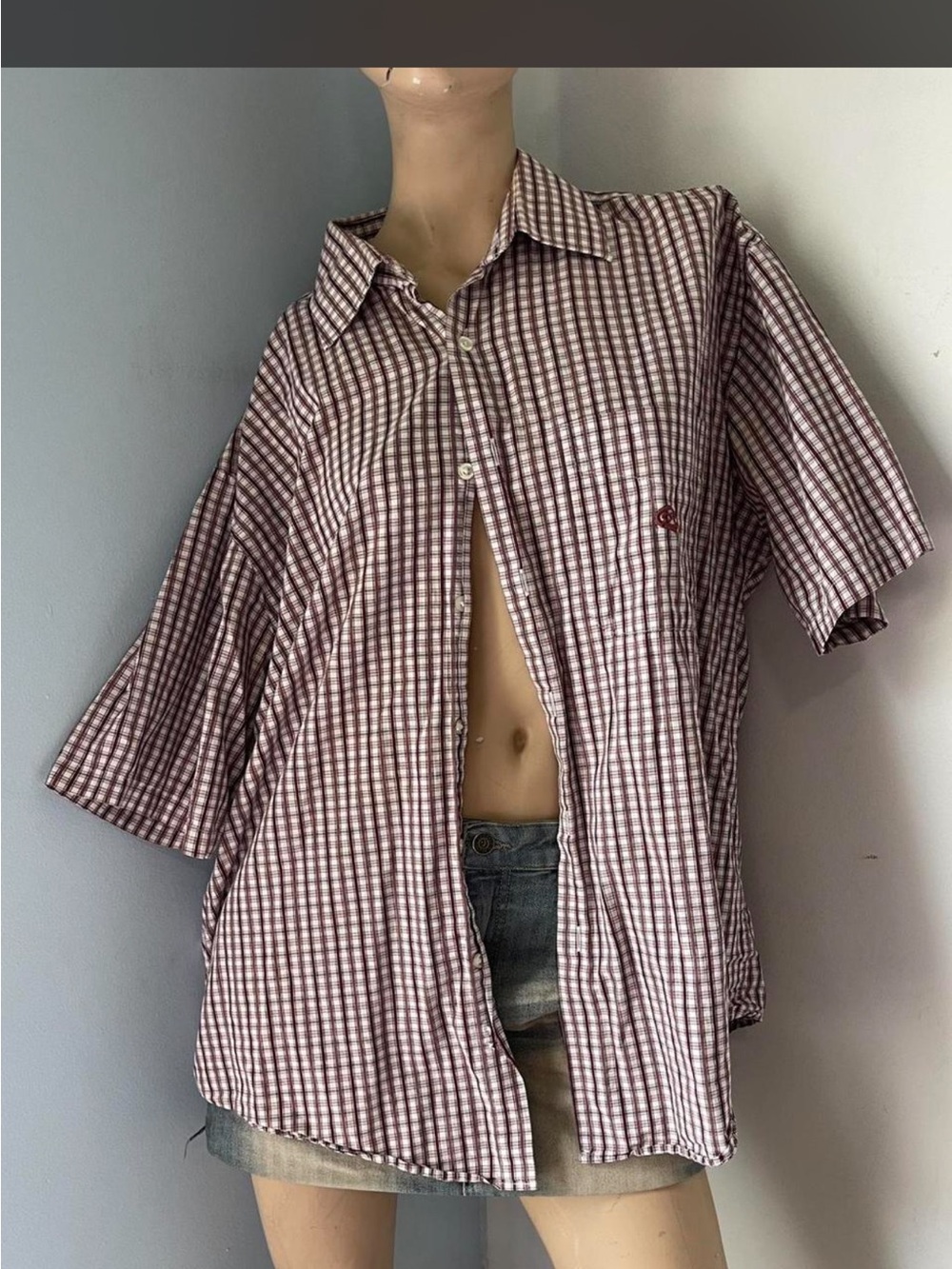 Men's Short Sleeve Check Shirt in Maroon